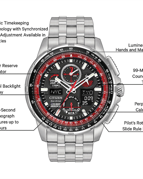 Promaster Skyhawk A T Men s Steel Y8059 57E Red Accent Watch CITIZEN